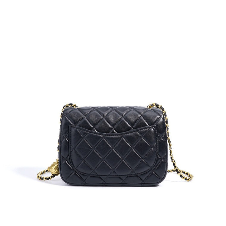 Women's Quilted Sheepskin Flap Bag with Golden Ball Chain