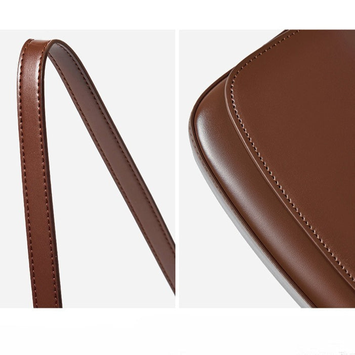 Women's Soft Cowhide Baguette Saddle Bag with Chain Strap