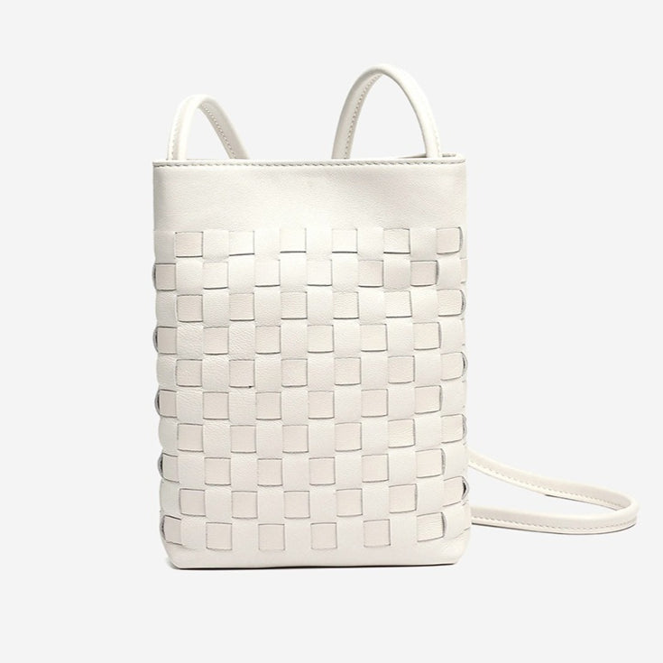 Women's Woven Sheepskin Mini Phone Bag with Adjustable Strap