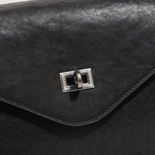 Women's Genuine Leather V-Flap Messenger Bag with Twist Lock
