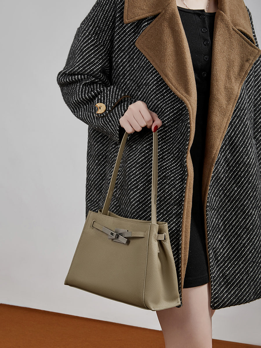 Women's Pebbled Cowhide Bucket Tote with Dual Straps