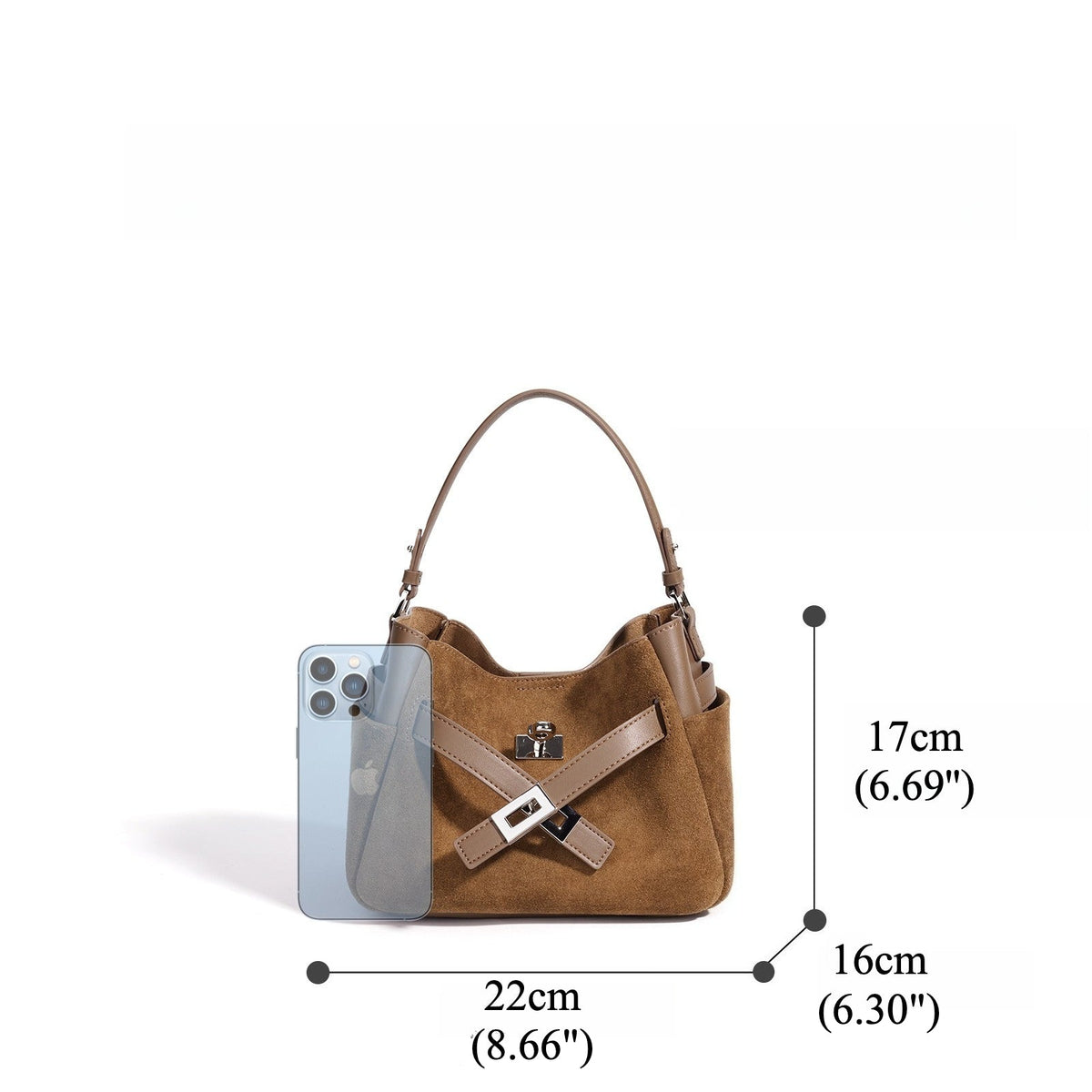 Women's Suede Cowhide Bucket Bag with Detachable Strap