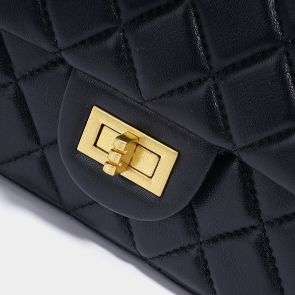 Women's Quilted Sheepskin Flap Bag with Golden Ball Chain