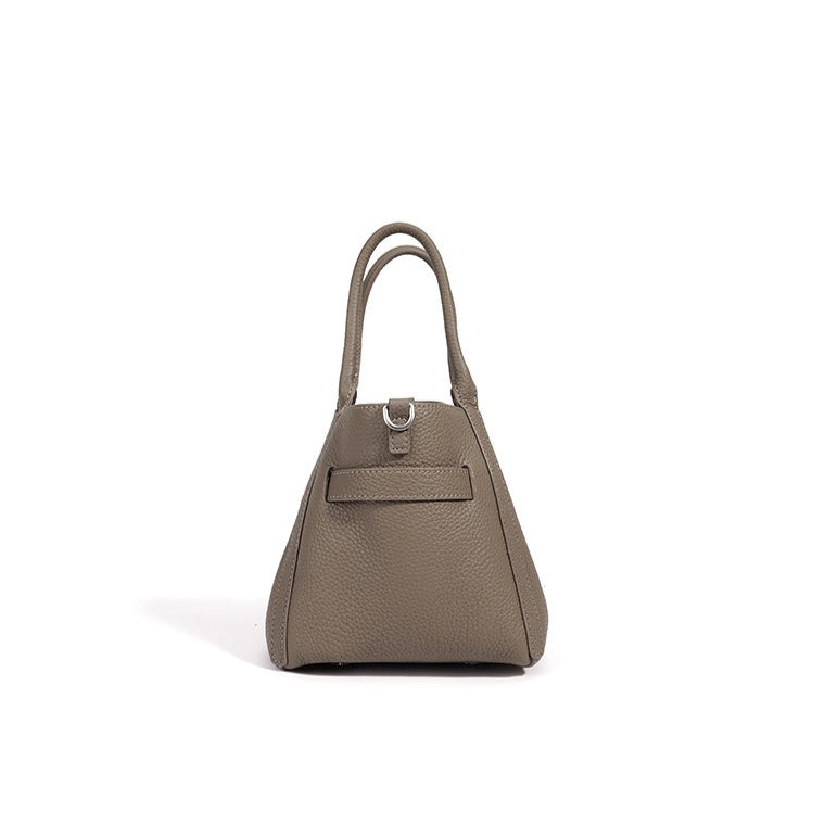 Women's Pebbled Cowhide Mini Bucket Bag with Detachable Pouch