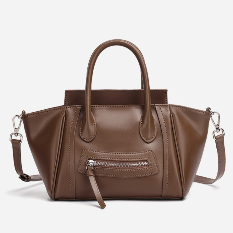 Women's Soft Cowhide Winged Flap Satchel with Adjustable Strap