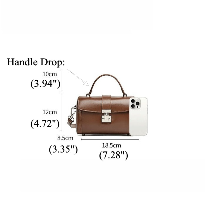 Women's Genuine Leather Cylinder Box Bag with Push Lock