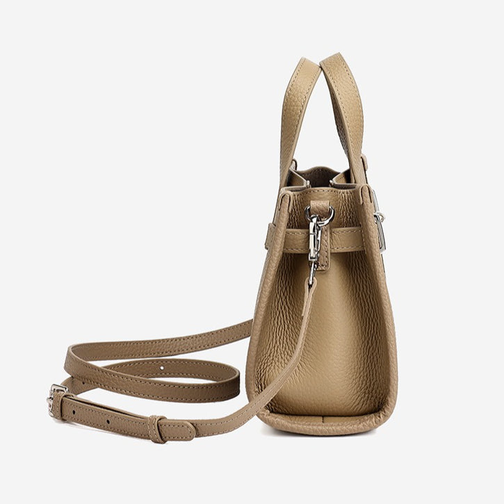 Women's Pebbled Cowhide Kelly Bag with Metal Turn-Lock