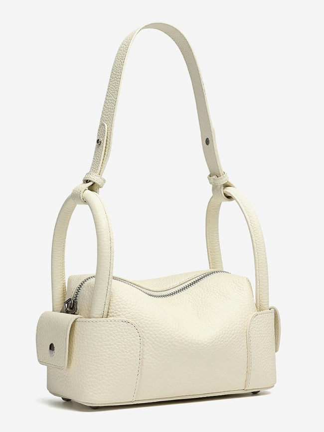 Women's Pebbled Cowhide Mini Boston Bag with Adjustable Strap