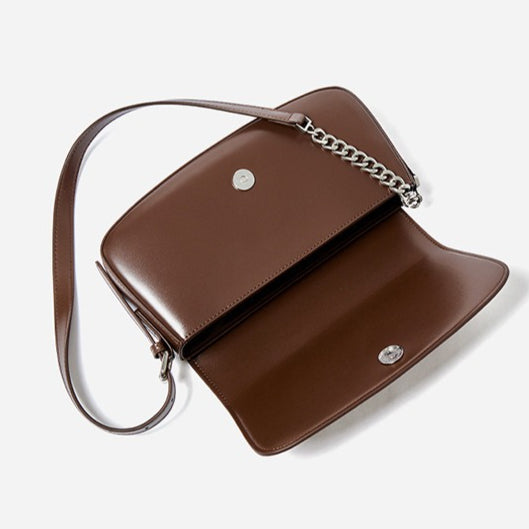 Women's Soft Cowhide Baguette Saddle Bag with Chain Strap