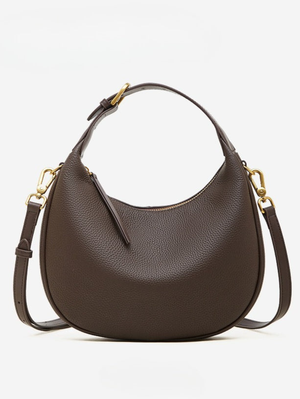 Women's Pebbled Cowhide Half-Moon Hobo Bag with Adjustable Strap