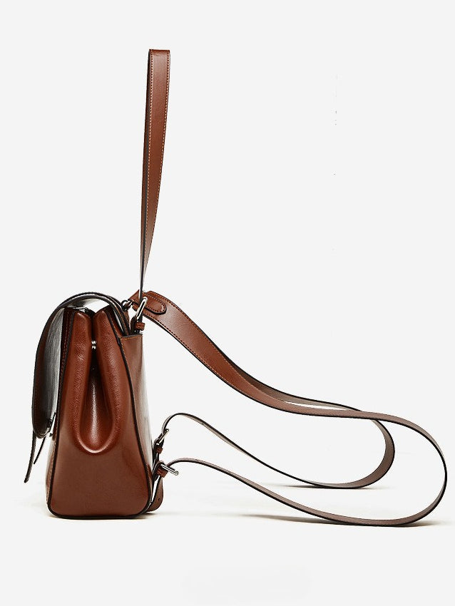 Women's Oil-Waxed Cowhide Convertible Flap Backpack