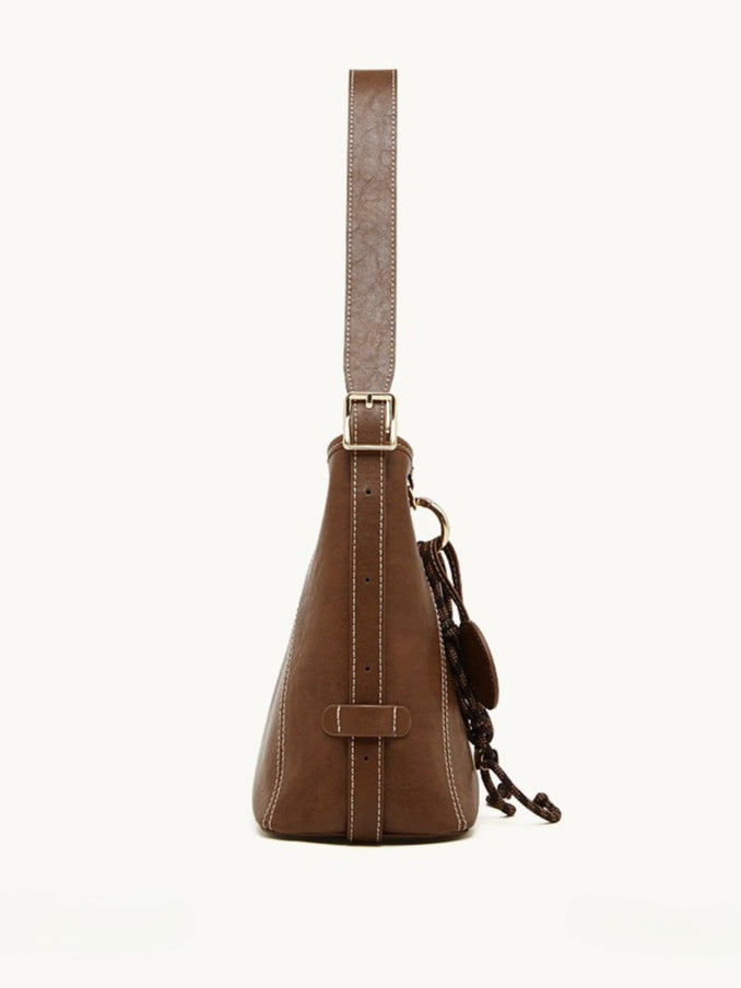 Women's Full-Grain Cowhide Contrast Stitch Hobo Bag