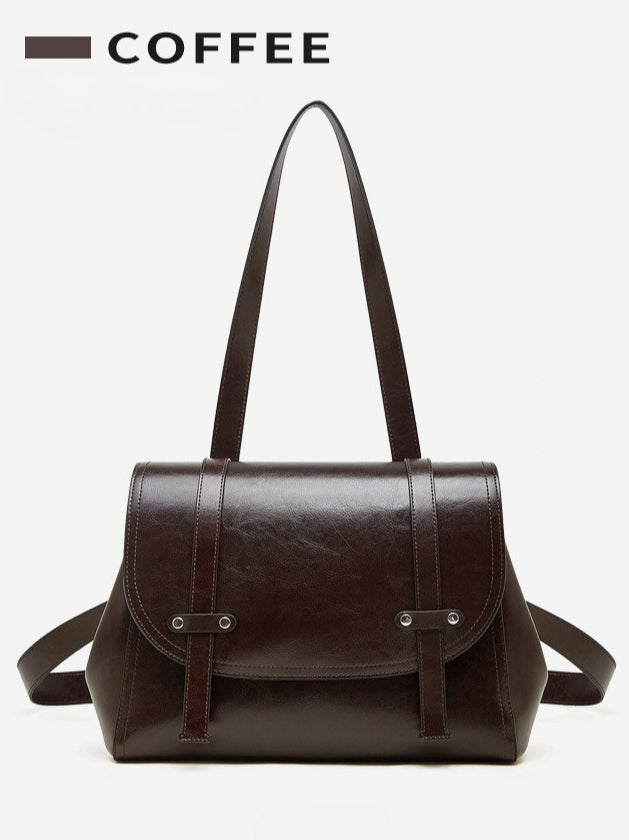 Women's Oil-Waxed Cowhide Convertible Flap Backpack