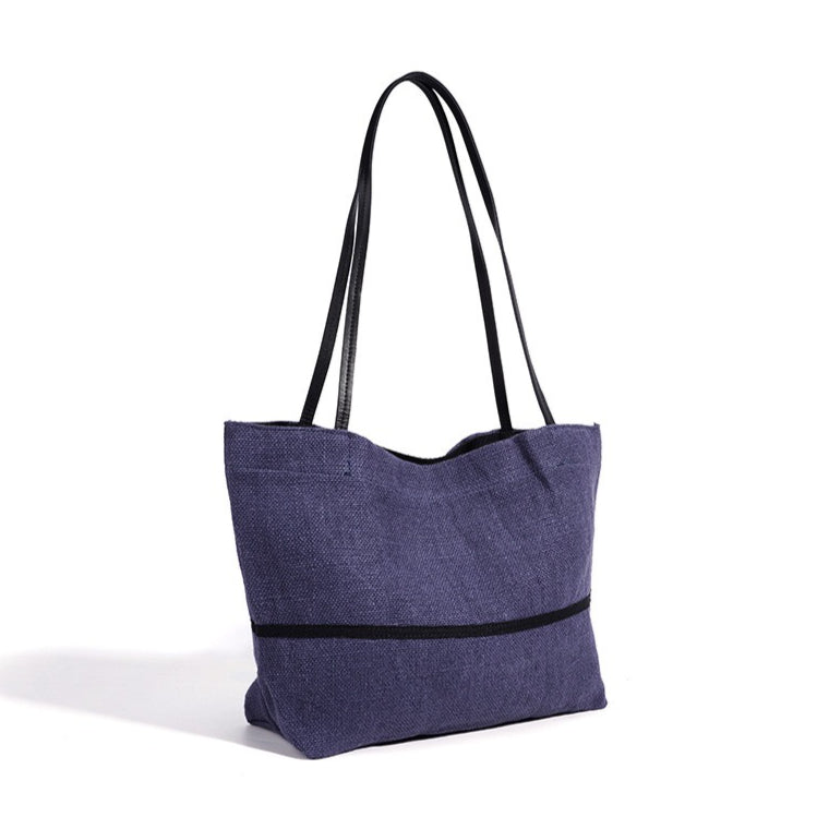 Women's Linen Tote Bag with Structured Base and Wide Straps