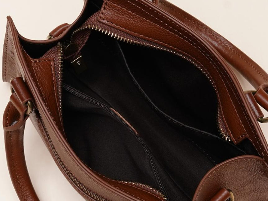 Women's Oil-Waxed Cowhide Turnlock Mini Top Handle Bag