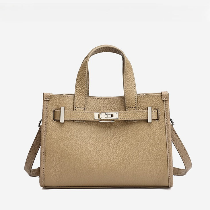 Women's Pebbled Cowhide Kelly Bag with Metal Turn-Lock