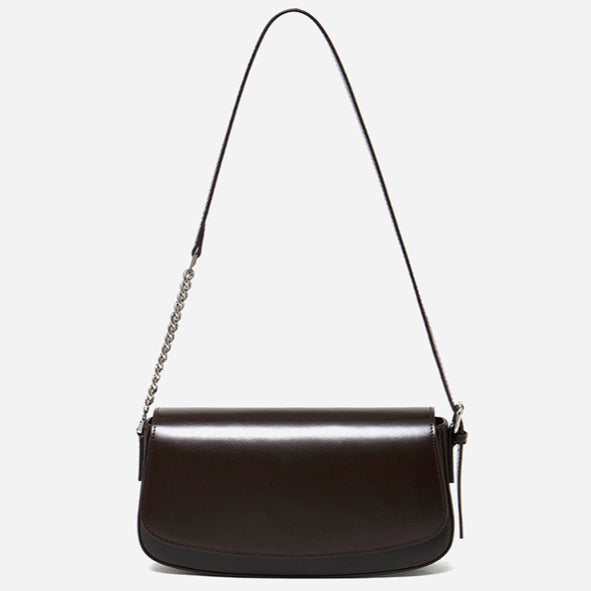 Women's Soft Cowhide Baguette Saddle Bag with Chain Strap