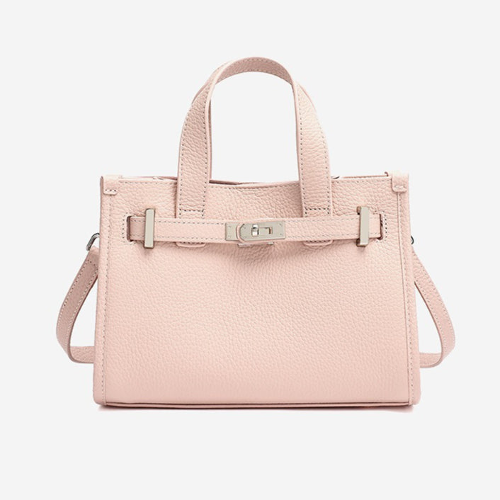 Women's Pebbled Cowhide Kelly Bag with Metal Turn-Lock