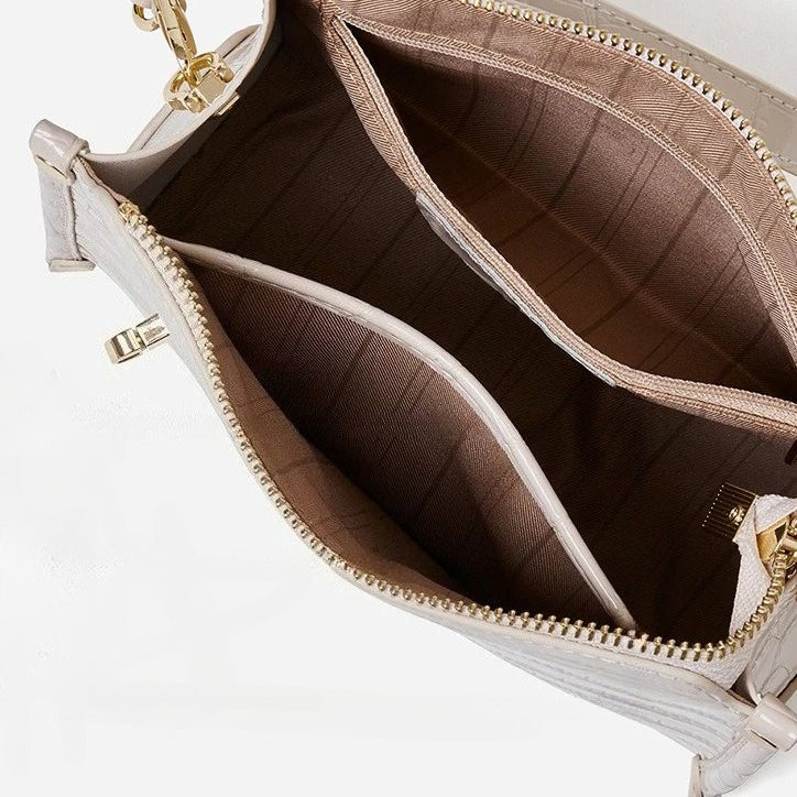 Women's Glossy Croc-Embossed Cowhide Structured Satchel