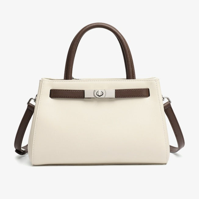 Women's Nappa Cowhide Turn-Lock Satchel with Detachable Strap