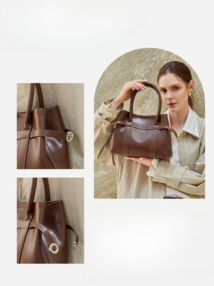 Women's Top-Grain Cowhide Convertible Tote with Inner Pouch
