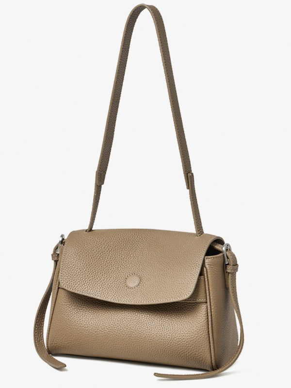 Women's Lychee-Grain Cowhide Flap Bag with Top Handle