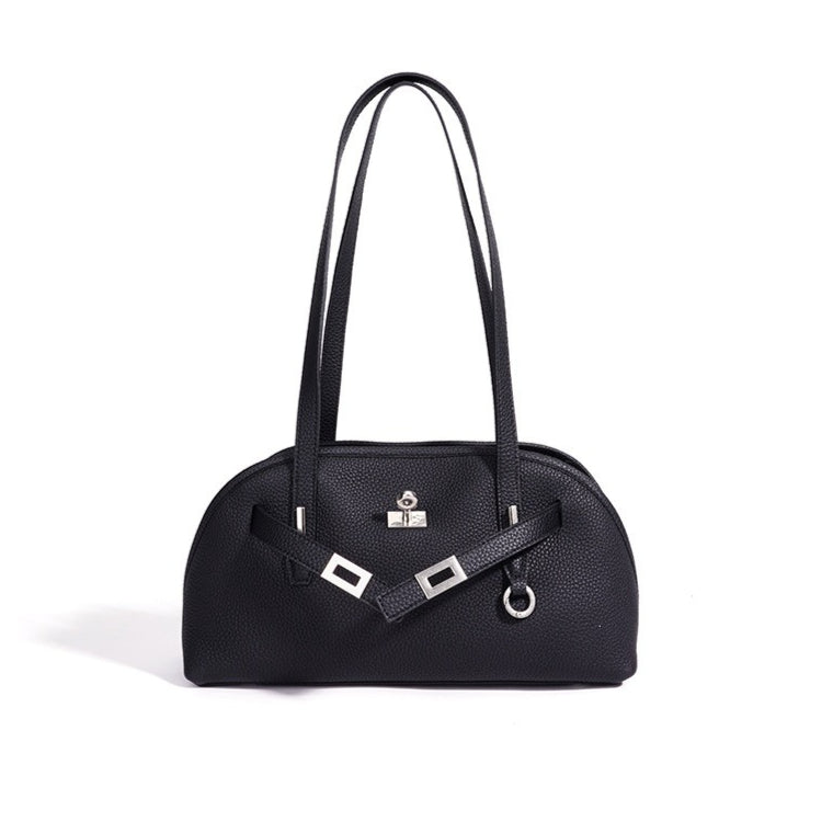 Women's Pebbled Cowhide Half-Moon Tote Bag with Quilted Liner