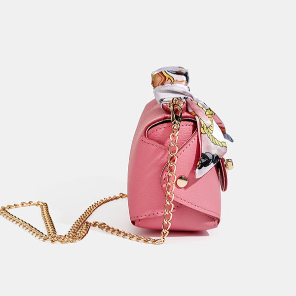 Women's Pebbled Cowhide Scarf Handle Chain Crossbody Bag