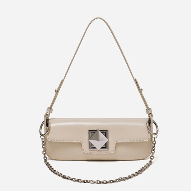 Women's Smooth Cowhide Silver-Buckle Baguette Shoulder Bag