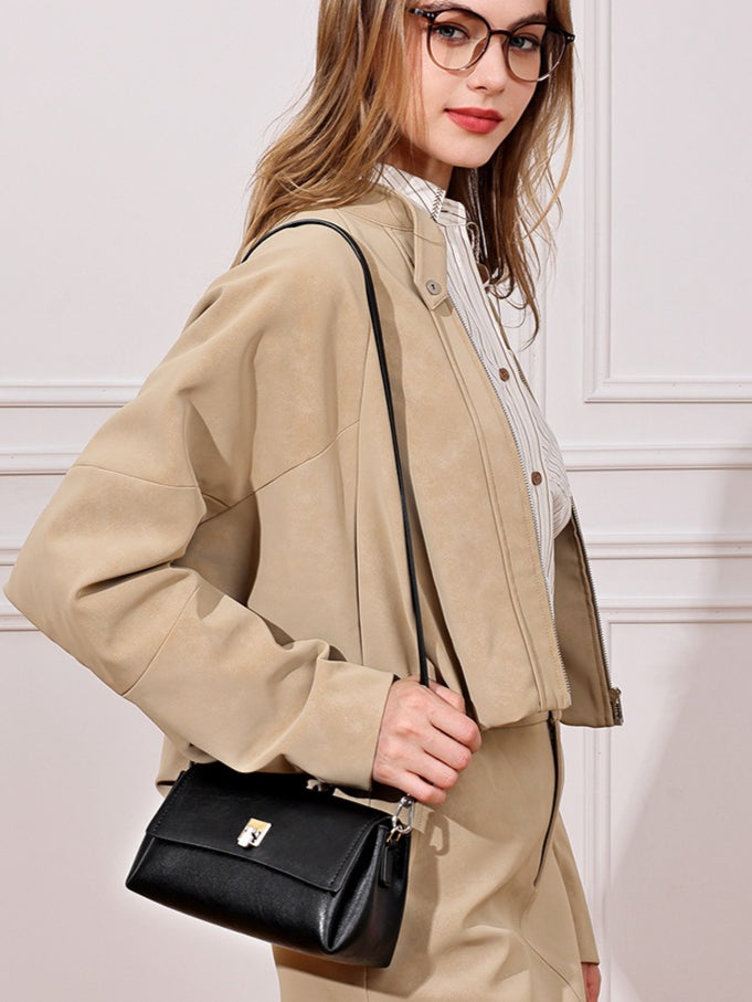 Women's Pebbled Cowhide Pillow Bag with Twist-Lock