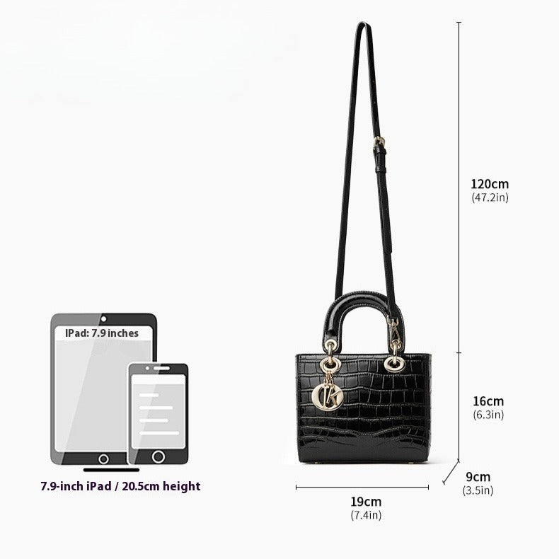 Women's Genuine Leather Croc Embossed Top Handle Crossbody Bag