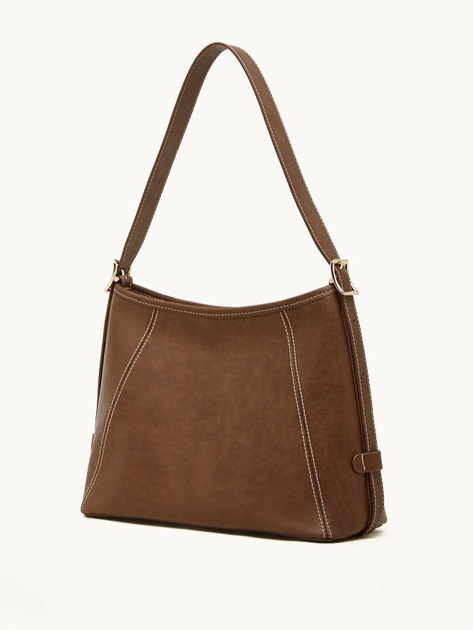 Women's Full-Grain Cowhide Contrast Stitch Hobo Bag