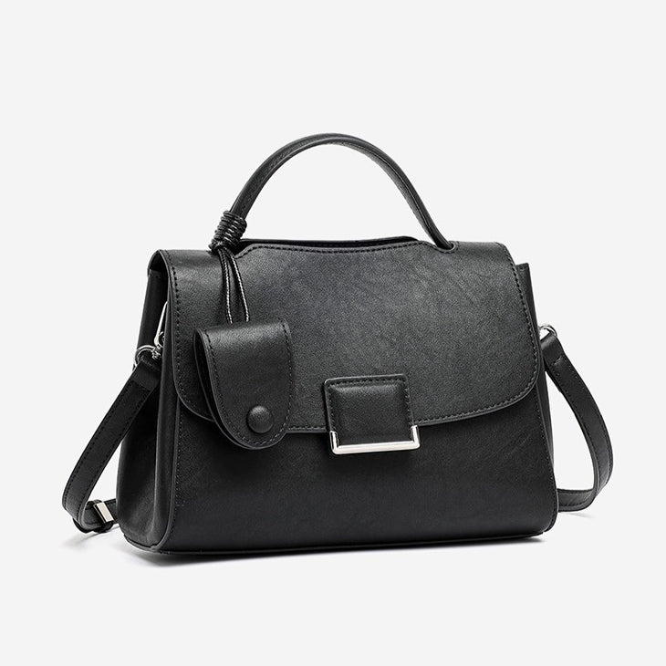 Women's Genuine Leather Square Flap Bag with Magnetic Closure
