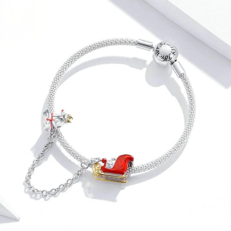“Holiday Ride” S925 Sterling Silver Christmas Gift Car Safety Chain Charm