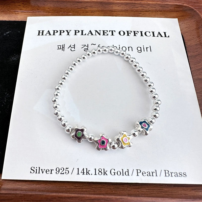 “Rainbow Smile” S925 Sterling Silver Rainbow Smile Beaded Bracelet