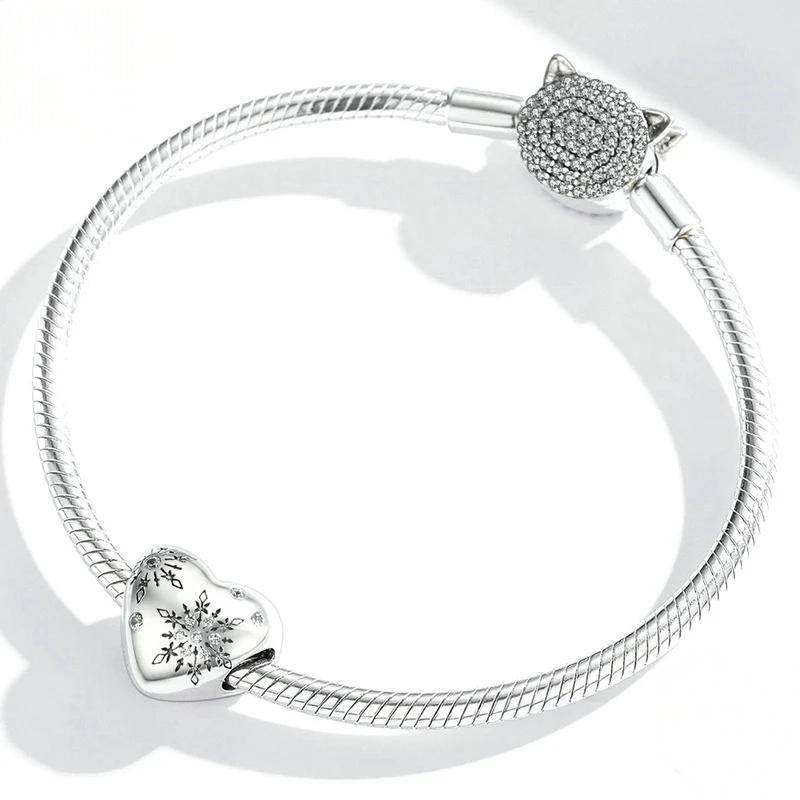 “Heartflake” S925 Sterling Silver Heart Snowflake Charm Bead