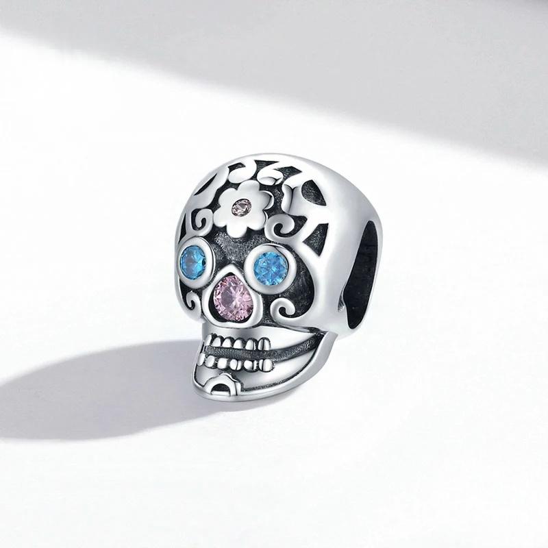 “Skull Lace” S925 Sterling Silver Zircon Skeleton Bead