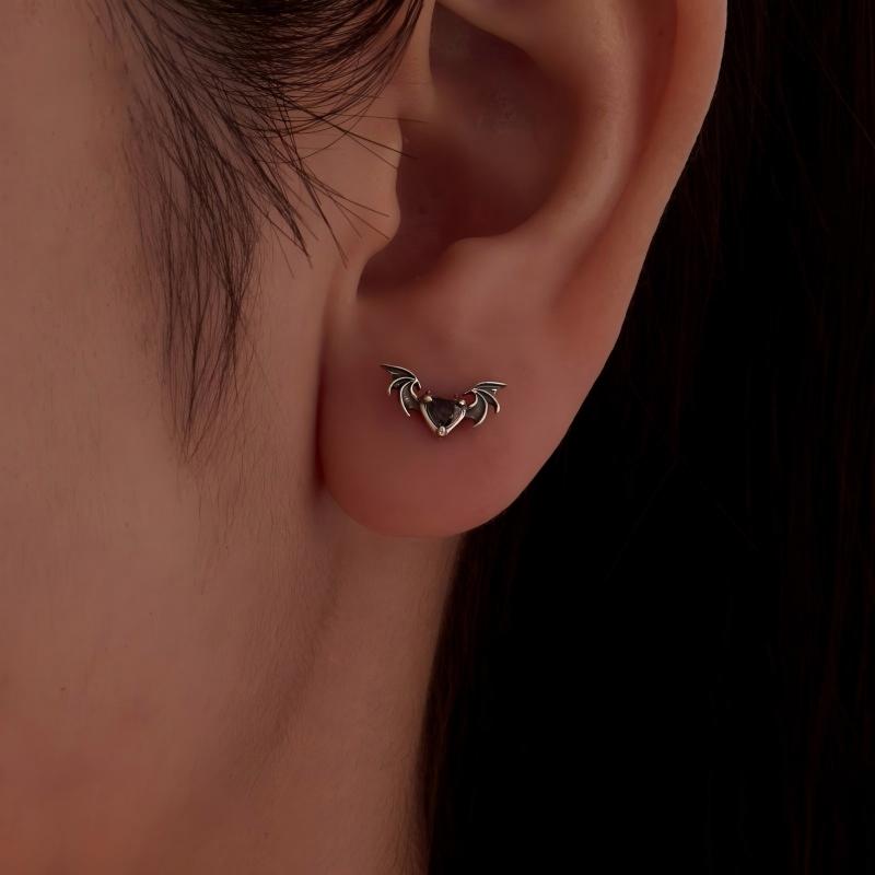 “Midnight Flight” S925 Sterling Silver Oxidized Bat Stud Earrings