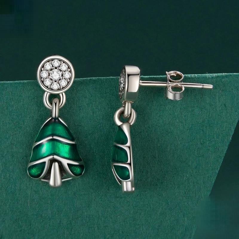 “Christmas Tree Glow” S925 Sterling Silver Christmas Tree Stud Earrings