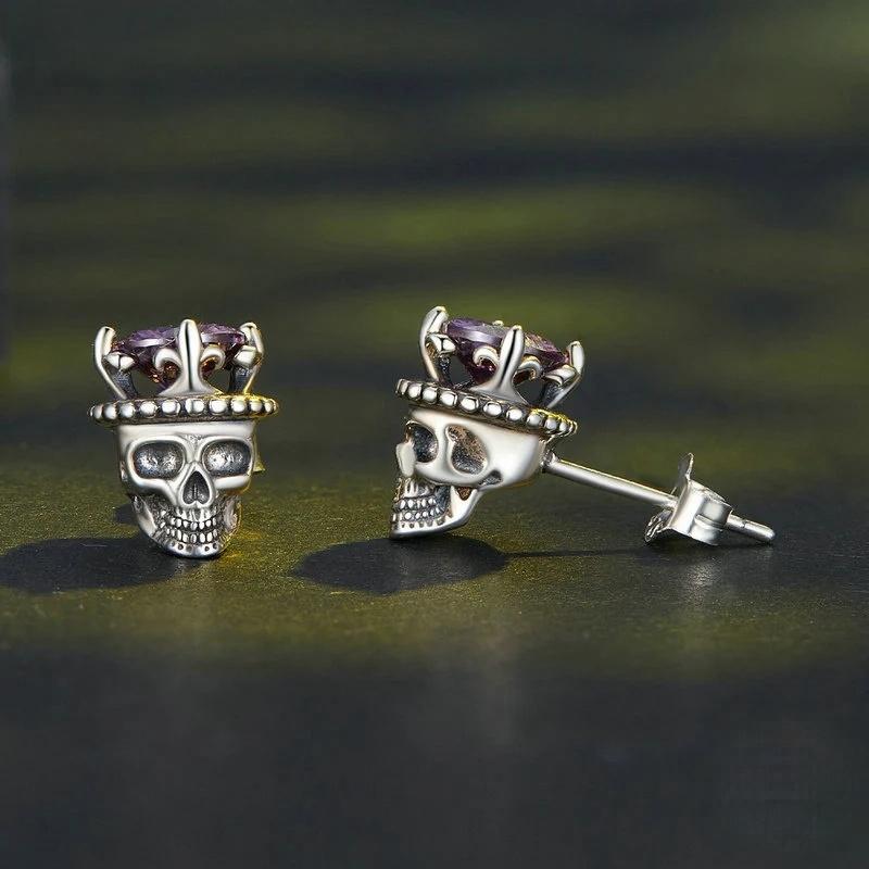 “Skull King” S925 Sterling Silver Zircon Halloween Skull Stud Earrings