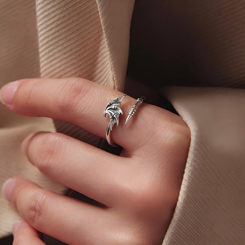“Devil's Whisper” S925 Sterling Silver Open Adjustable Devil Wing Ring
