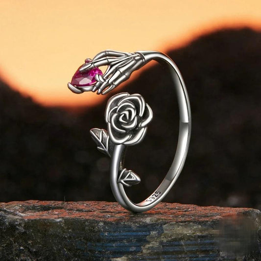 “Rose Skull” S925 Sterling Silver Adjustable Gothic Halloween Ring