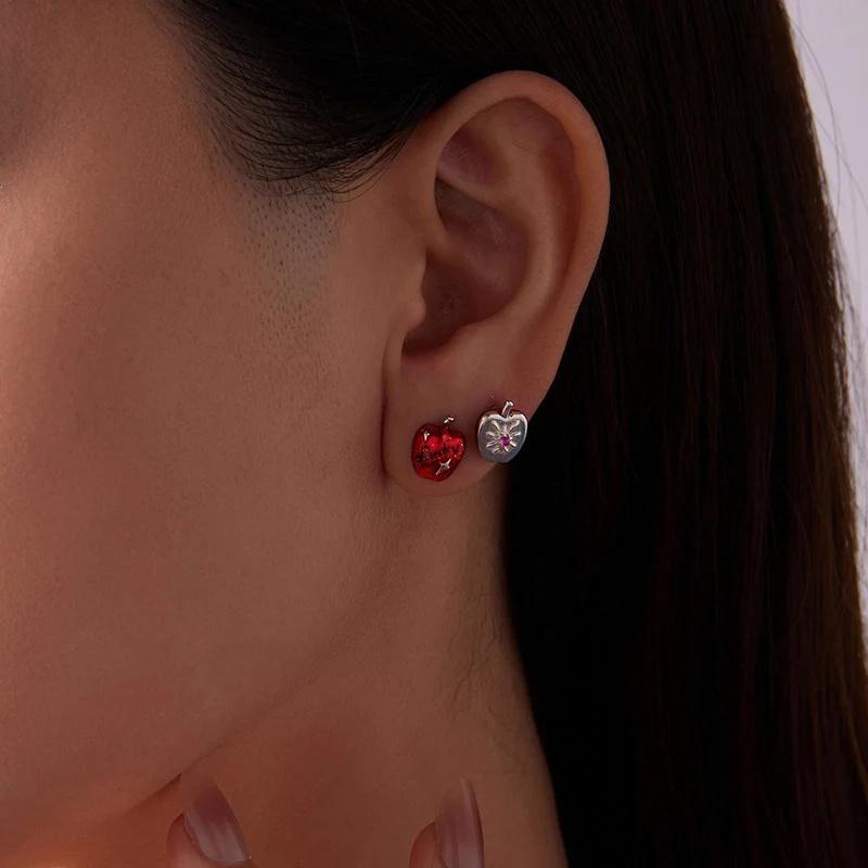“Lucky Apple” S925 Sterling Silver Asymmetrical Apple Stud Earrings