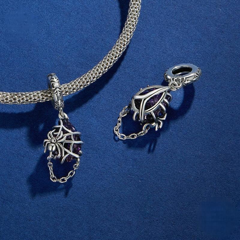 “Purple Web” S925 Sterling Silver Halloween Spider Pendant Bead