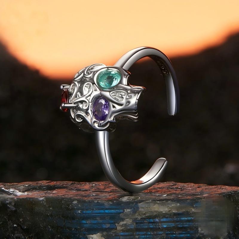 “Eternal Bond” S925 Sterling Silver Open Adjustable Skull Ring with Zircon