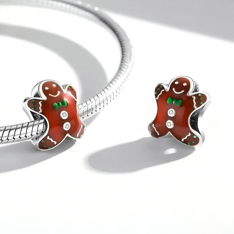 “Gingerbread Sweet” S925 Sterling Silver Christmas Gingerbread Man Charm Bead