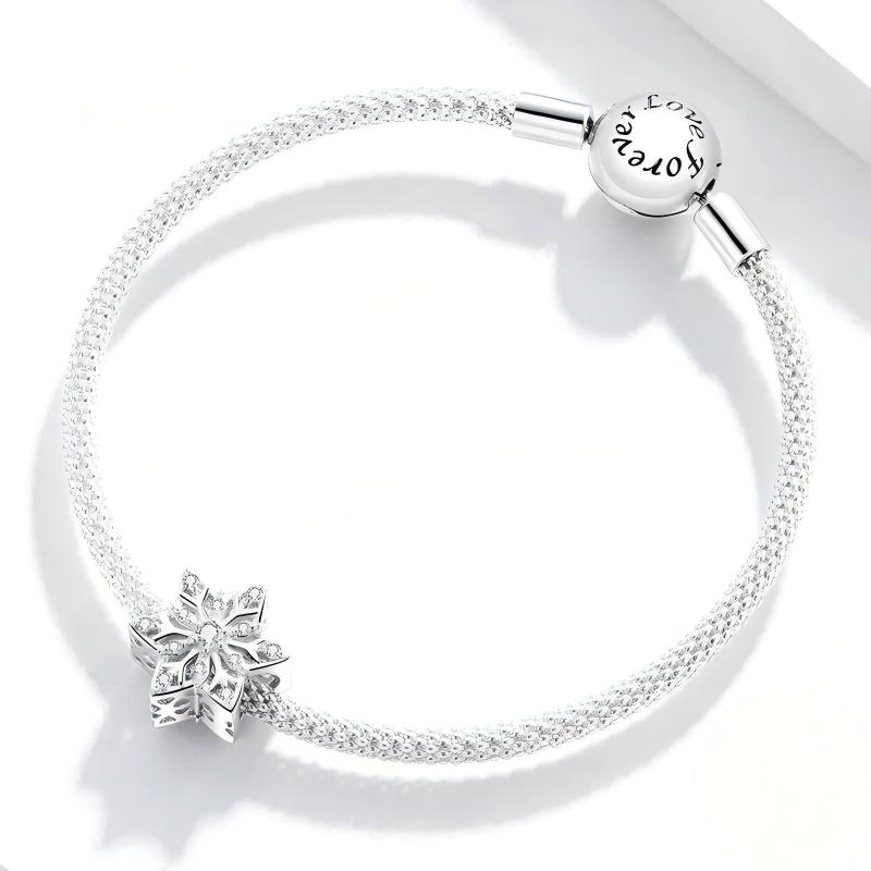 “Winter Sparkle” S925 Sterling Silver Snowflake Loose Charm Bead