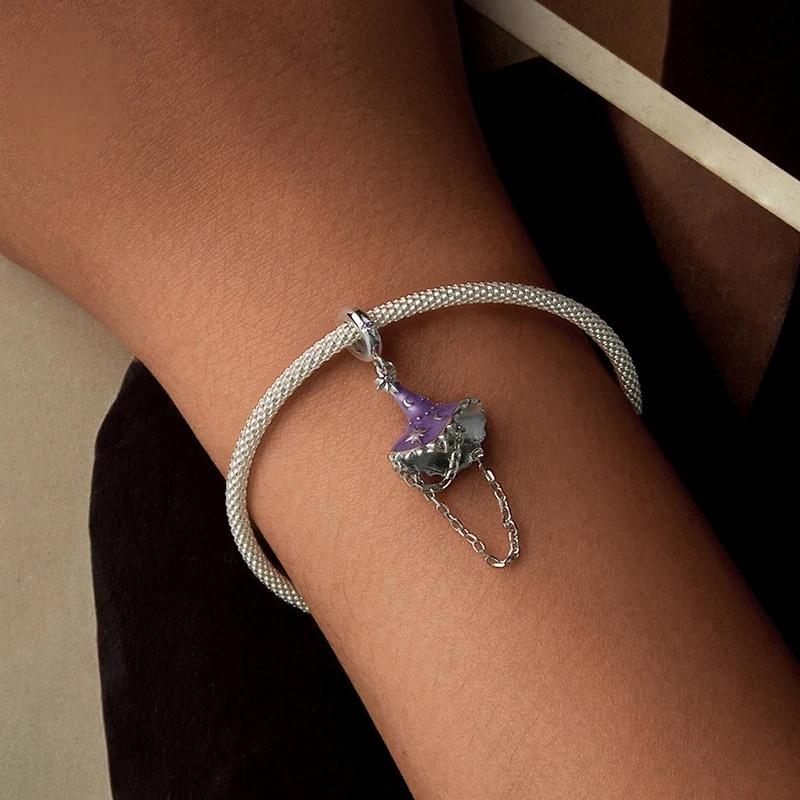 “Moon Witch” S925 Sterling Silver Glow Witch Hat Halloween Pendant Bead