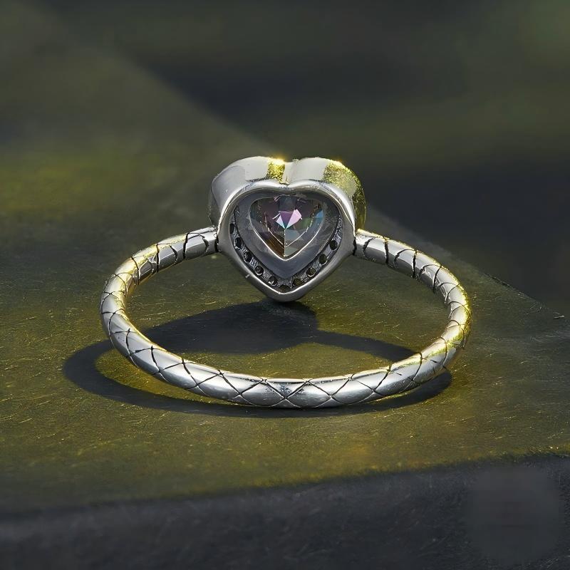 “Midnight Rainbow” S925 Sterling Silver Colorful Heart Vintage Ring