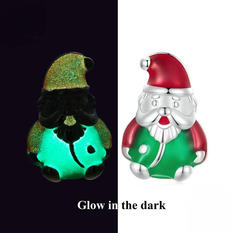 “Santa Glow” S925 Sterling Silver Glow-in-the-Dark Santa Claus Stud Earrings